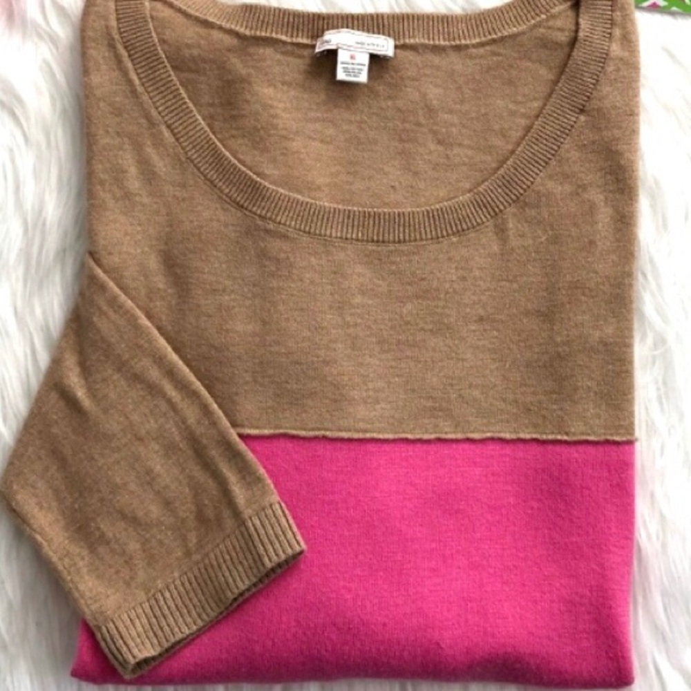 Gap Camel Color block Silk Blend Sweater